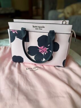 kate spade Pink Floral Satchel with Navy and Pink Accents